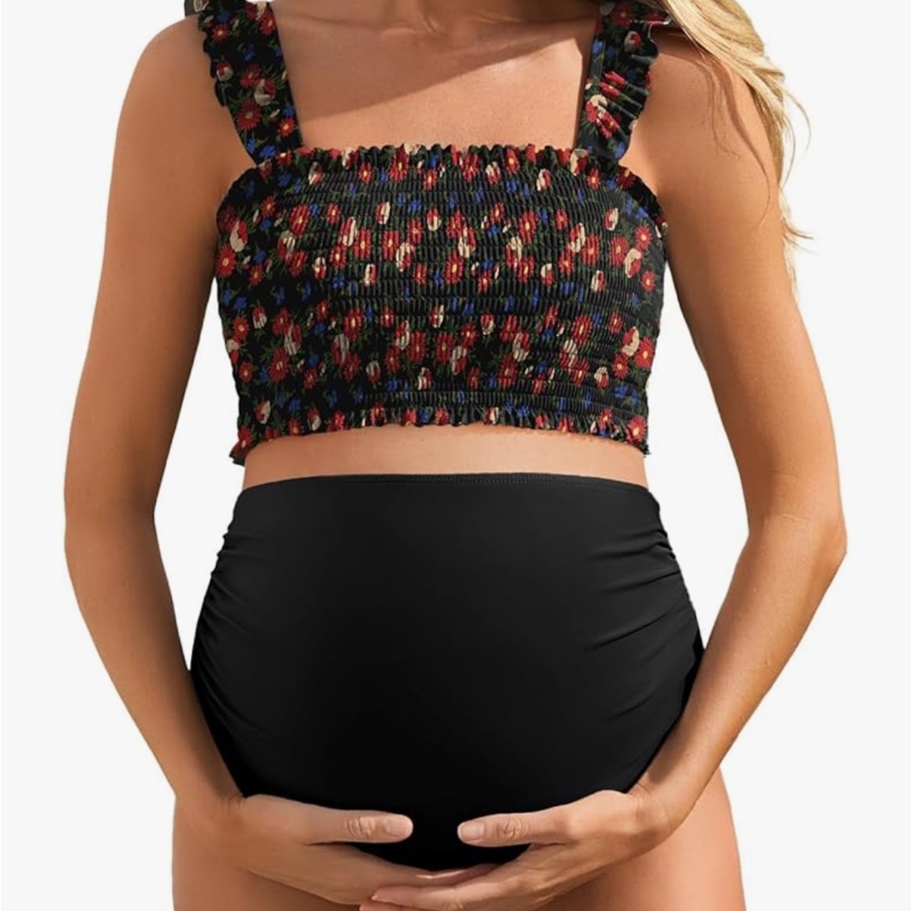 Summer Mae Maternity Black Floral Swimsuit